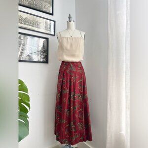 Vintage Silk Pheasant Bird Midi Skirt